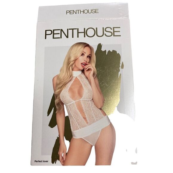 PENTHOUSE Bodysuit Chemise,High‎ neck Keyhole playsuit, Size Small/Medium NEW - Picture 1 of 10